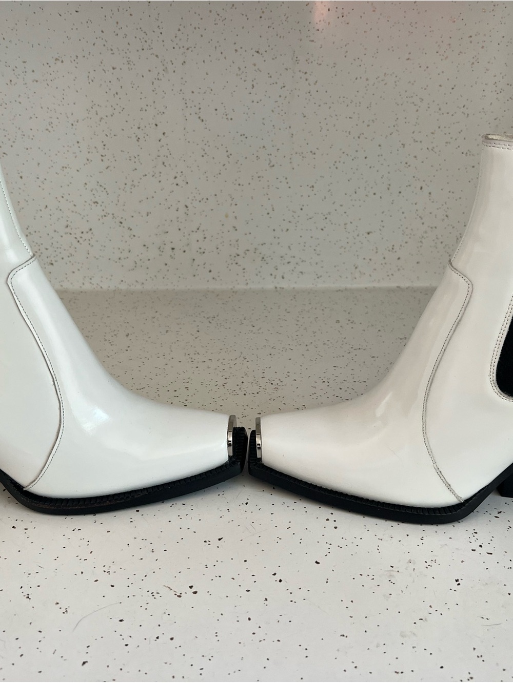Jeffrey Campbell Welton White Chelsea Booties w/ Black Gores and Silver ToeCaps - Picture 3 of 12